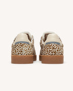 Sneakers in pelle écru e leopardate