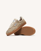 Sneakers in pelle écru e leopardate