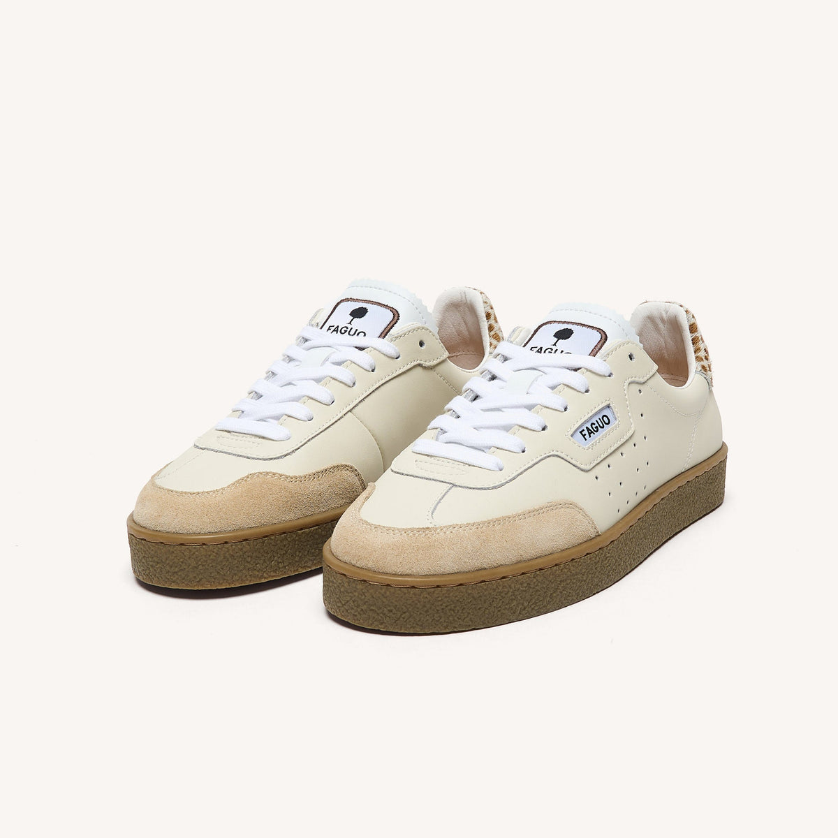 Off-White and Beige Leather Trainers