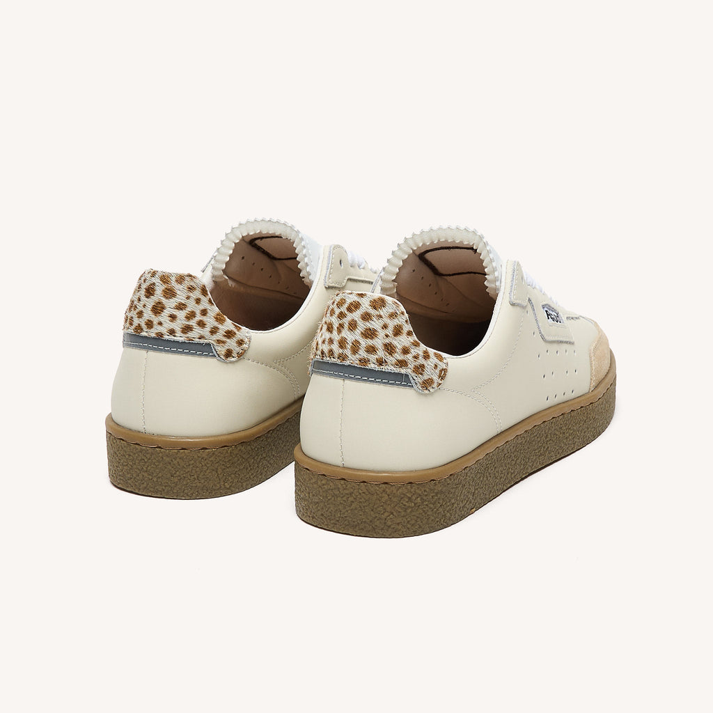Off-White and Beige Leather Trainers