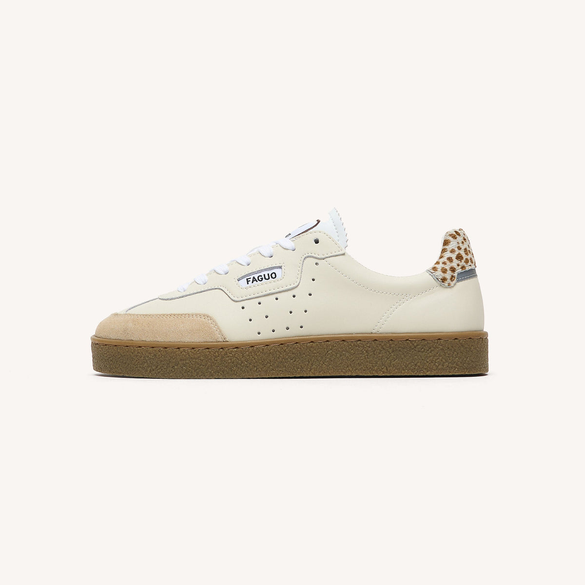 Off-White and Beige Leather Trainers