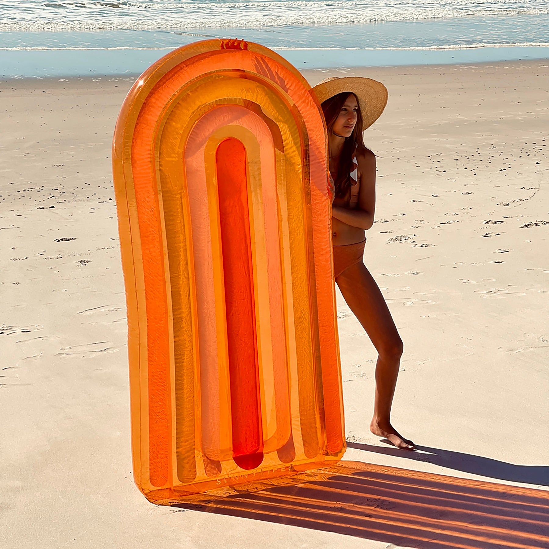 Rainbow Adult Floating Mattress - Orange and Multicolour