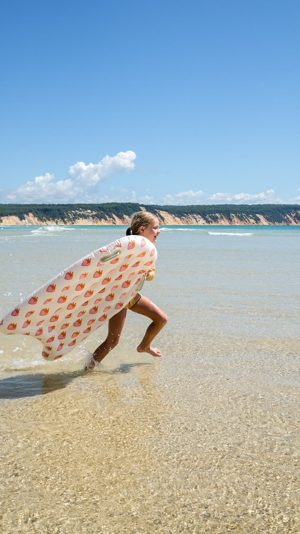 Sea Seeker Strawberry Children's Floating Bodyboard - White Background Print