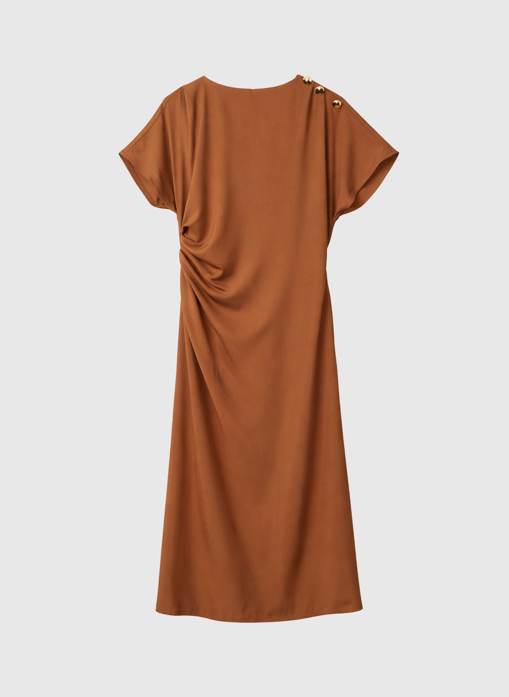 An'ge – Midijurk Malixa Daim, bruine midijurk met korte mouwen en gouden details op de schouder