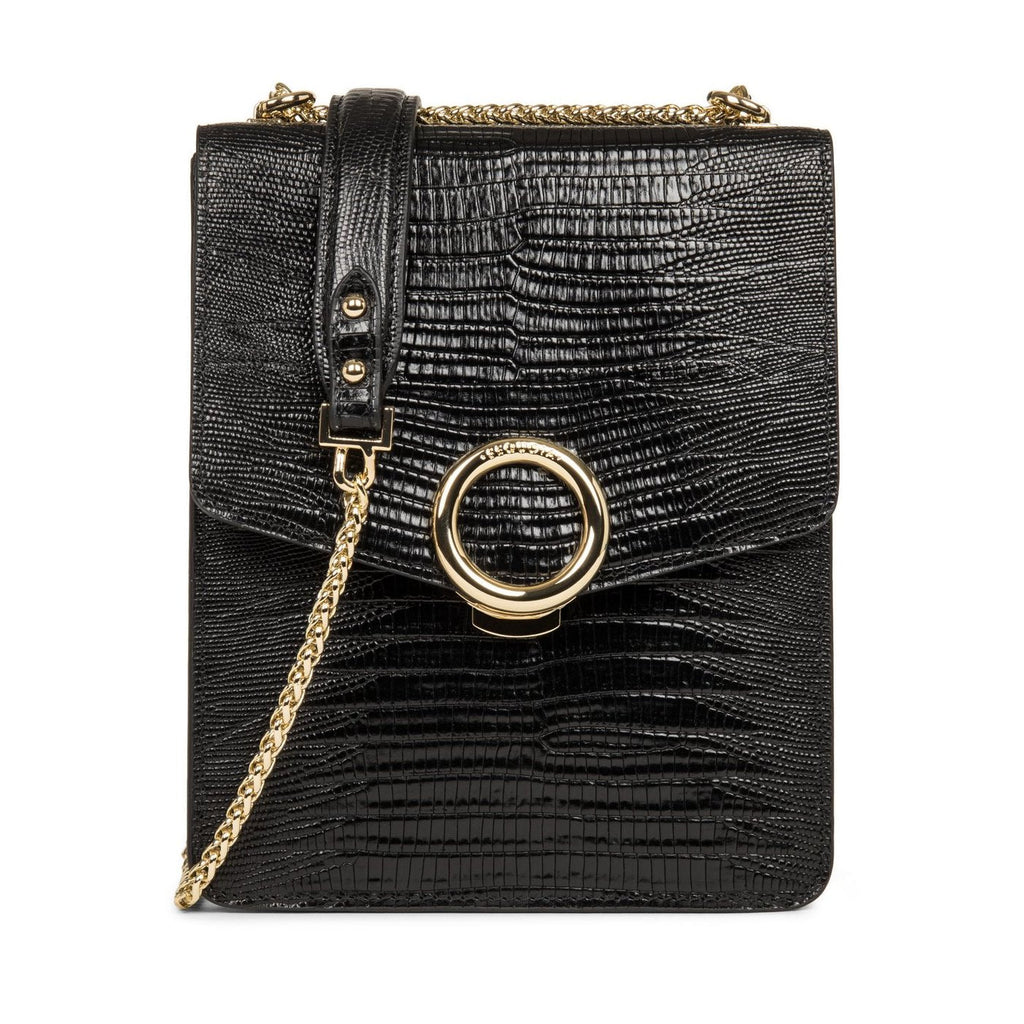 Bolso Troteur Con Solapa Y Cierre Muse Exotic - Negro Lagarto
