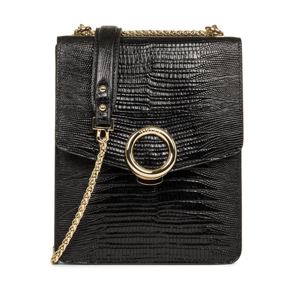 Bolso Troteur Con Solapa Y Cierre Muse Exotic - Negro Lagarto