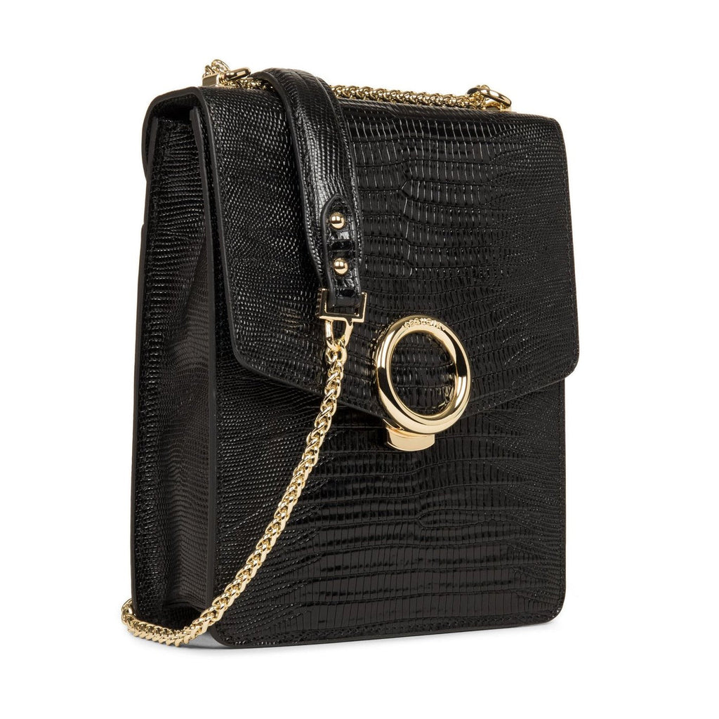 Bolso Troteur Con Solapa Y Cierre Muse Exotic - Negro Lagarto
