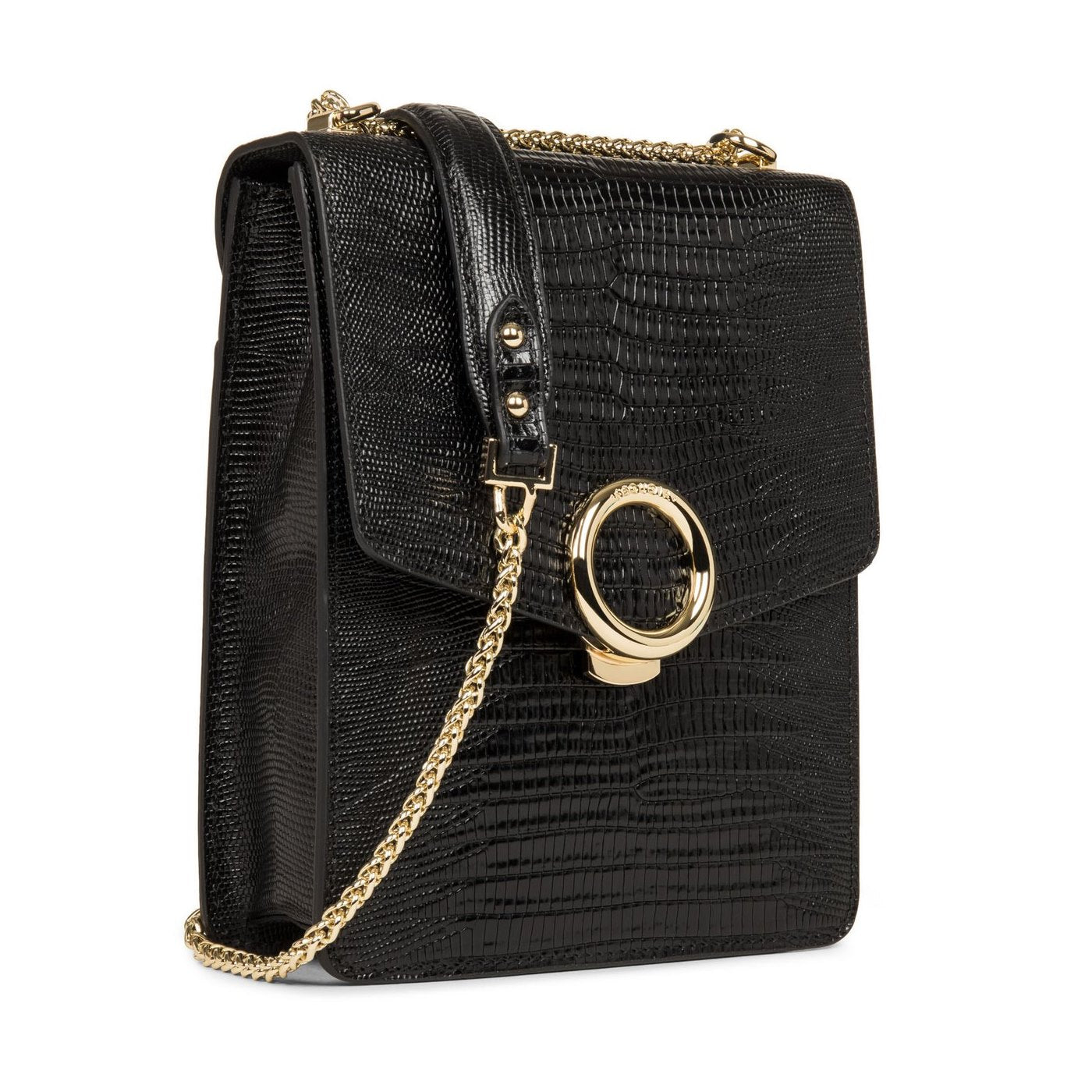 Bolso Troteur Con Solapa Y Cierre Muse Exotic - Negro Lagarto