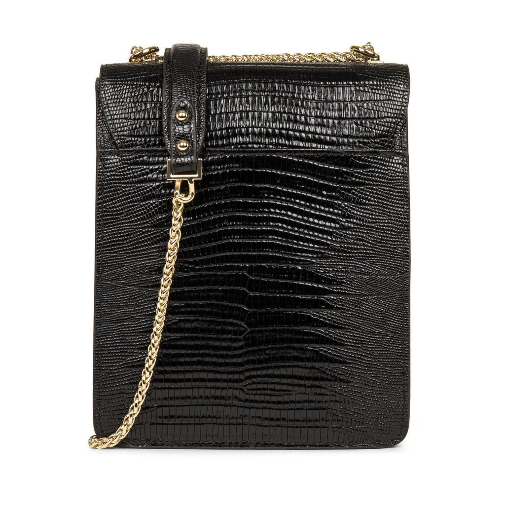 Bolso Troteur Con Solapa Y Cierre Muse Exotic - Negro Lagarto