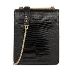 Bolso Troteur Con Solapa Y Cierre Muse Exotic - Negro Lagarto