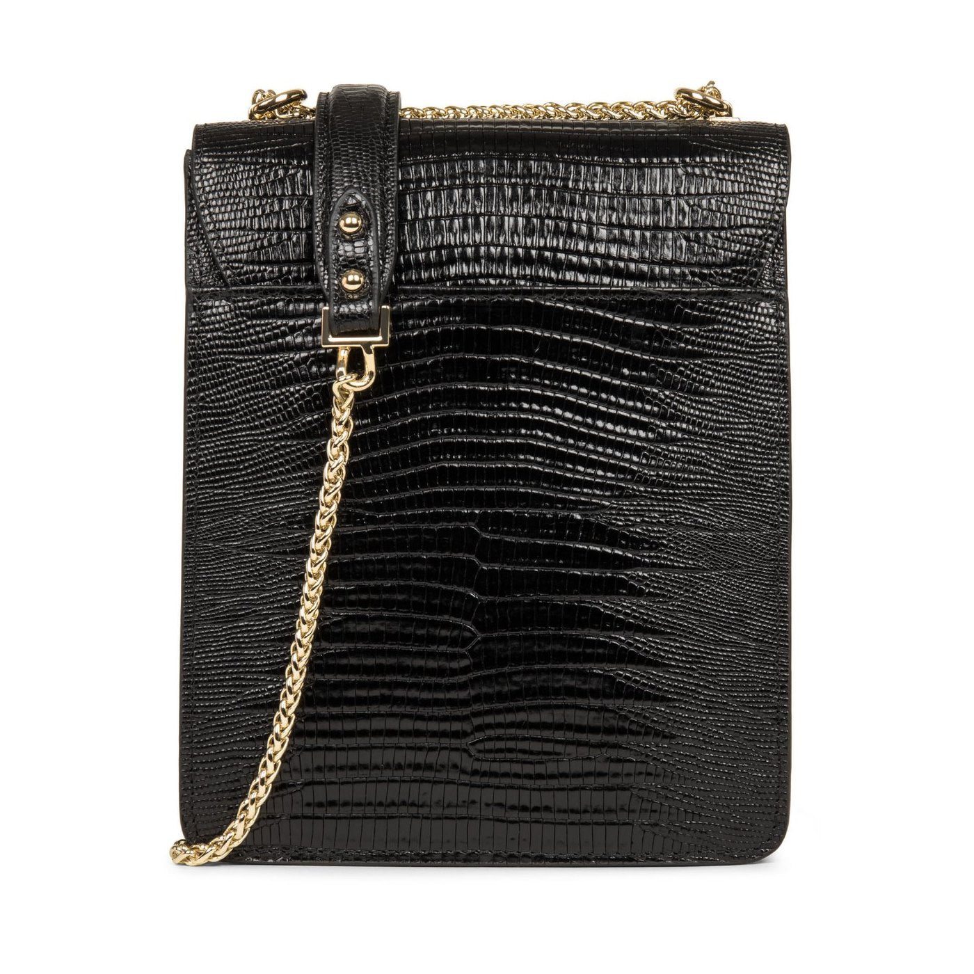 Bolso Troteur Con Solapa Y Cierre Muse Exotic - Negro Lagarto