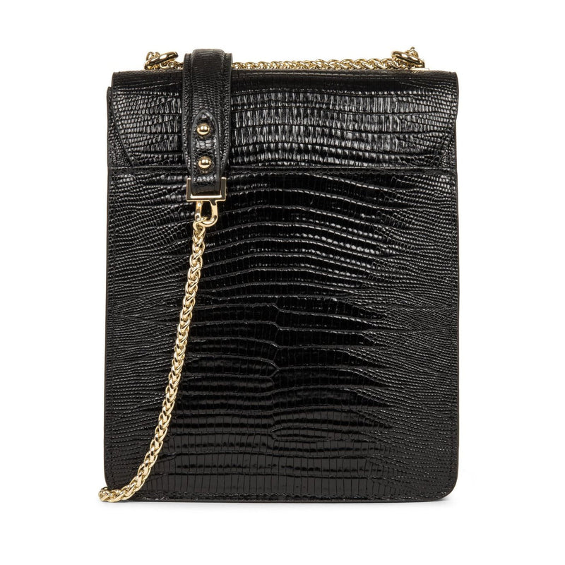Sac Trotteur A Rabat Avec Fermoir Muse Exotic - Noir Lézard