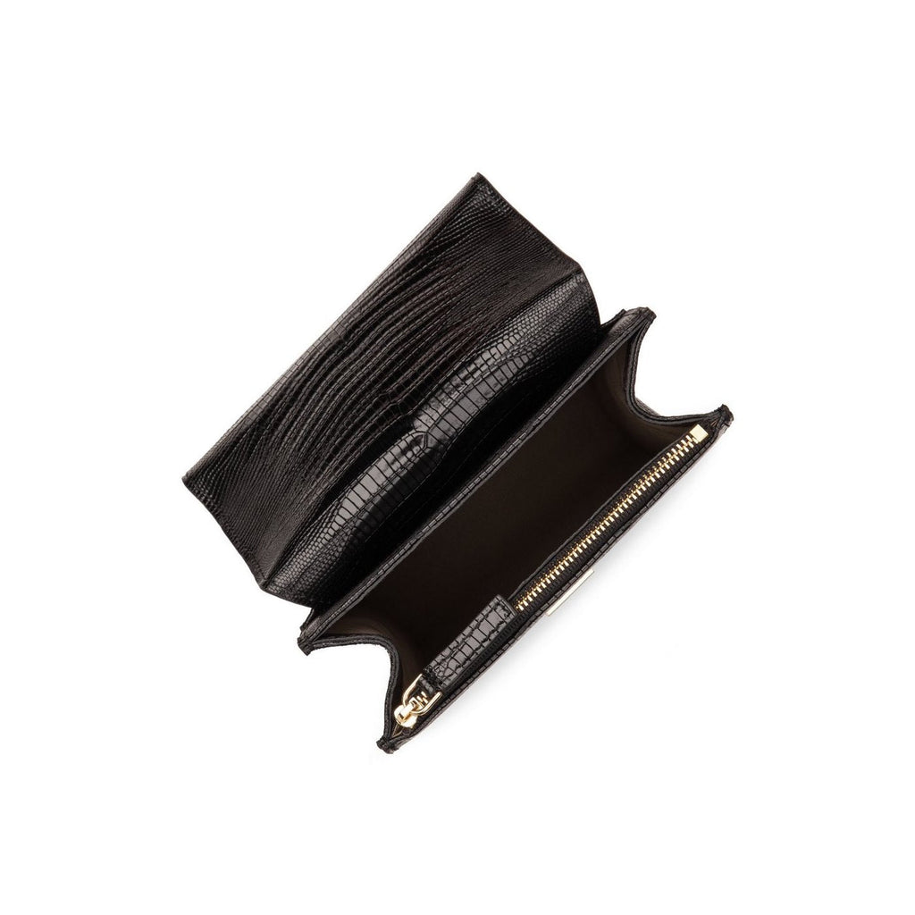 Bolso Troteur Con Solapa Y Cierre Muse Exotic - Negro Lagarto