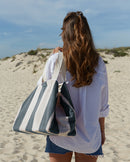 Cabas De Plage - Éponge - Rayures Gris / Crème