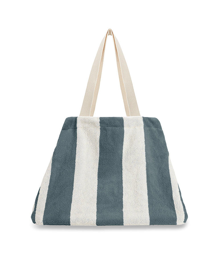 Cabas De Plage - Éponge - Rayures Gris / Crème