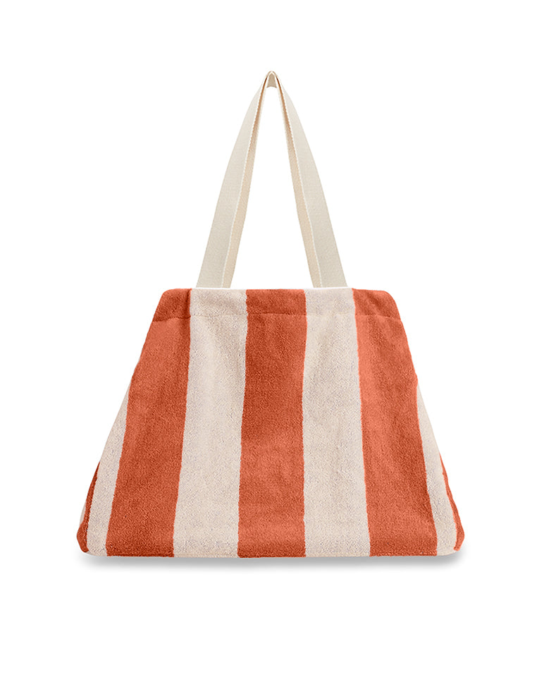 Cabas De Plage - Éponge - Rayures Rouille / Crème