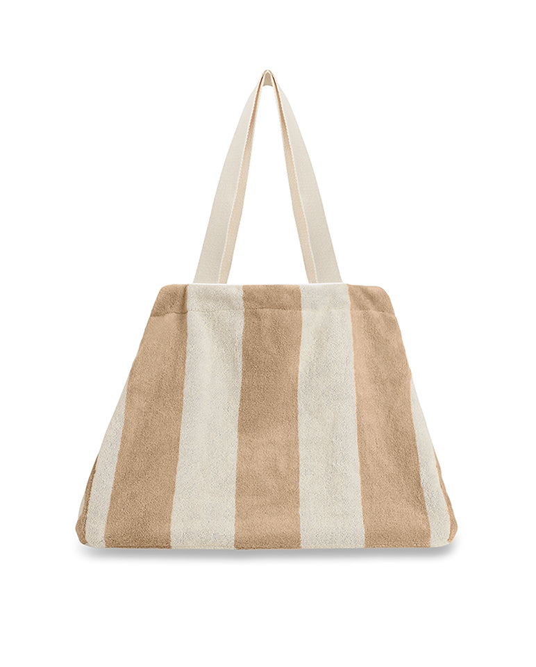 Cabas De Plage - Éponge - Rayures Sable / Crème