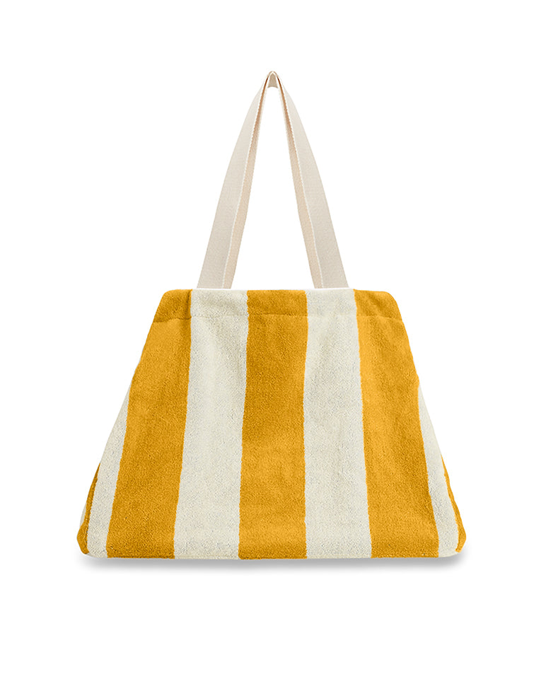 Cabas De Plage - Éponge - Rayures Jaune Gold / Crème