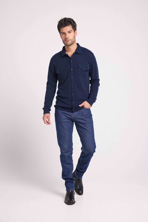 Chemise Boutonnee Sacha - Bleu Marine - 100% Cachemire Oeko-Tex - Homme