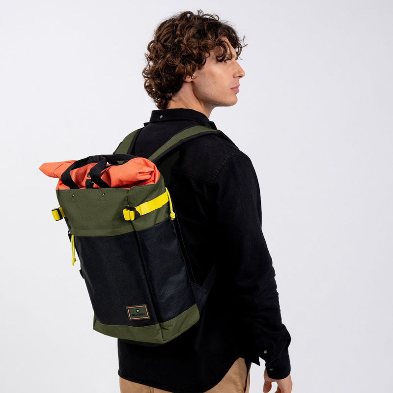 Sac À Dos En 100% Polyester Recyclé Roll-Top - Noir Et Kaki