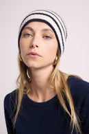 Bonnet Sailor - Blanc Et Bleu Marine - 100% Cachemire Oeko-Tex - Mixte