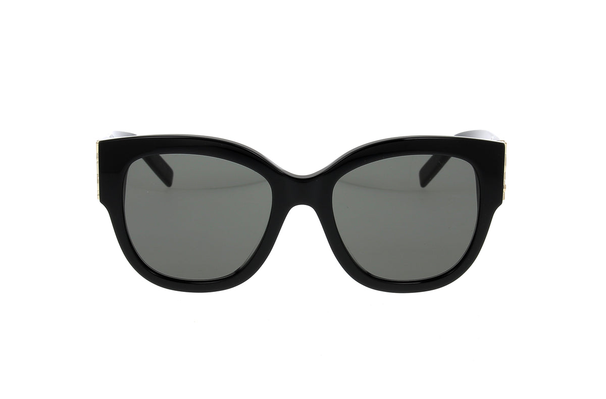 Luxury Eyewear – Lunettes De Soleil - Saint Laurent, lunettes de soleil noires avec verres teintés gris, vue de face