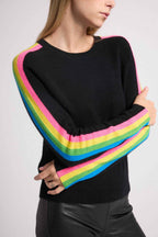 Maglione Girocollo a Righe Arcobaleno Maniche Salsa - Nero