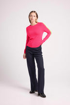 Pull Col Rond Bandes Arc En Ciel Manches Salsa - Rose Fluo