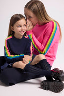 Pull Col Rond Bandes Arc En Ciel Manches Salsa - Rose Fluo