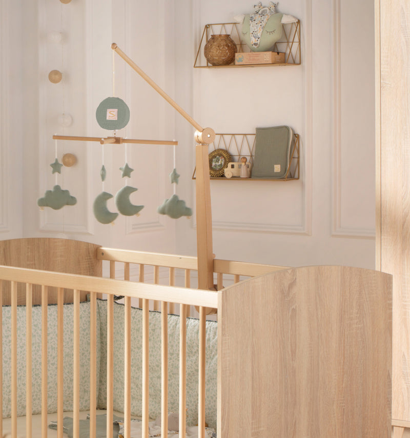 Mobile Musical Bébé En Bois Avec 4 Jouets