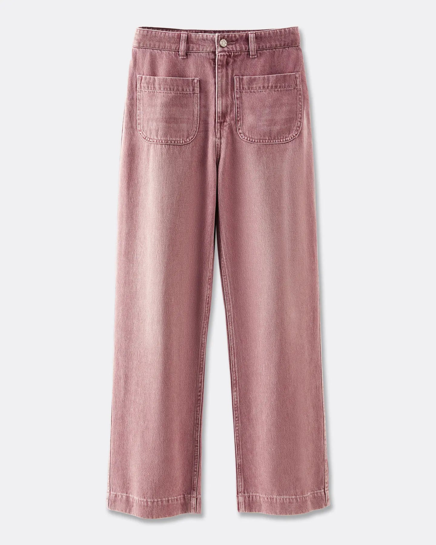 Jean droit femme en denim rose quartz, 100 % coton, coupe confortable et adaptée à toutes les morphologies avec grandes poches avant arrondies.