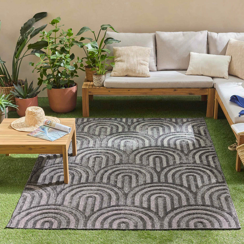 Alfombra Santorini 985 - Diseño Gráfico - Negro - Interior / Exterior