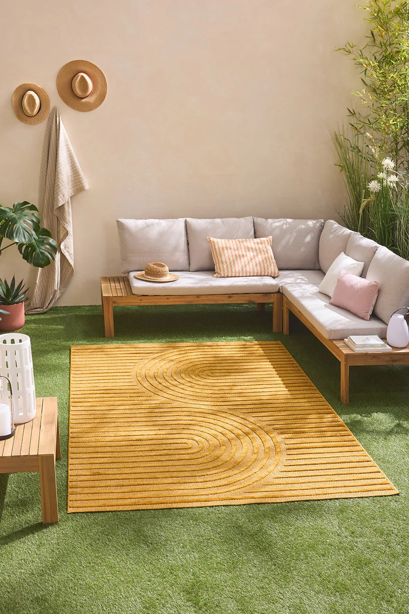 Tapis Santorini 986 - Motif Graphique - Jaune - Intérieur / Extérieur