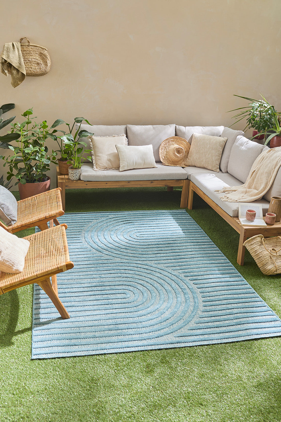 Tapis d'intérieur et extérieur motifs arcs symétriques SANTORINI 986 TURQUOISE : SAN986TUR Nazar rugs