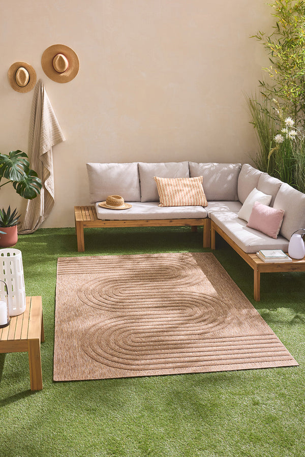 Alfombra interior y exterior con motivos ondulados SANTORINI Beige: SAN987BEI Alfombras Nazar