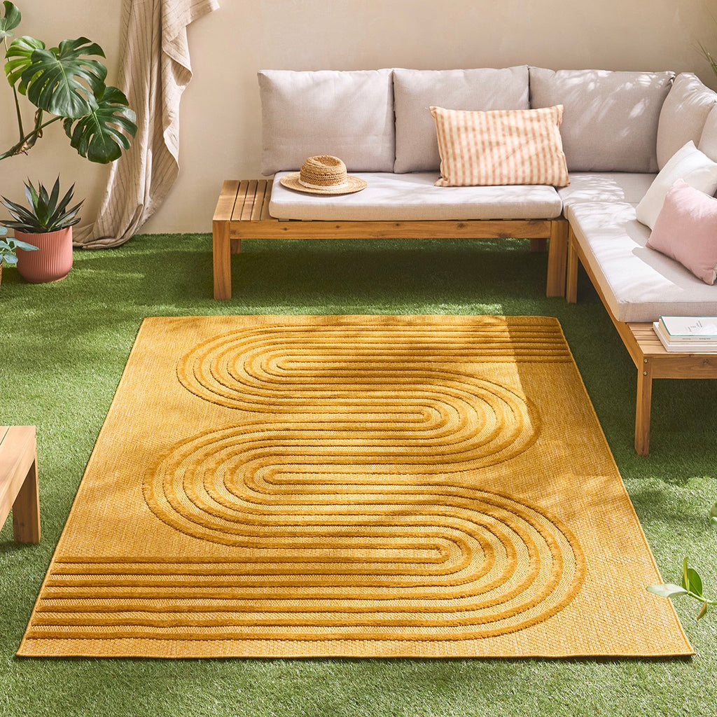 Alfombra Santorini 987 - Estampado gráfico - Amarillo - Interior / Exterior