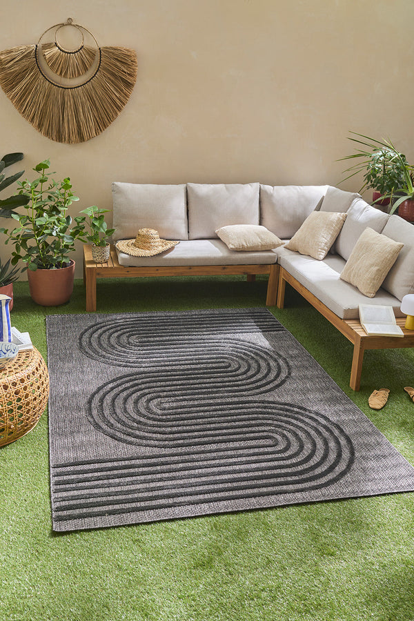 Indoor and outdoor rug with wave patterns SANTORINI Black: SAN987NOI Nazar rugs