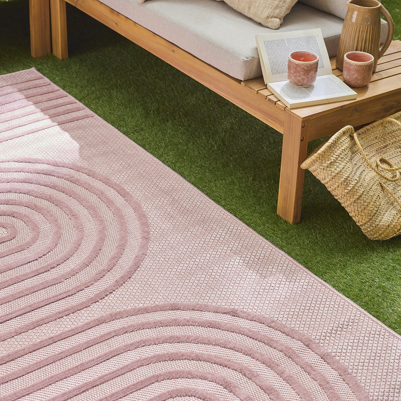 Alfombra Santorini 987 - Estampado gráfico - Rosa - Interior / Exterior