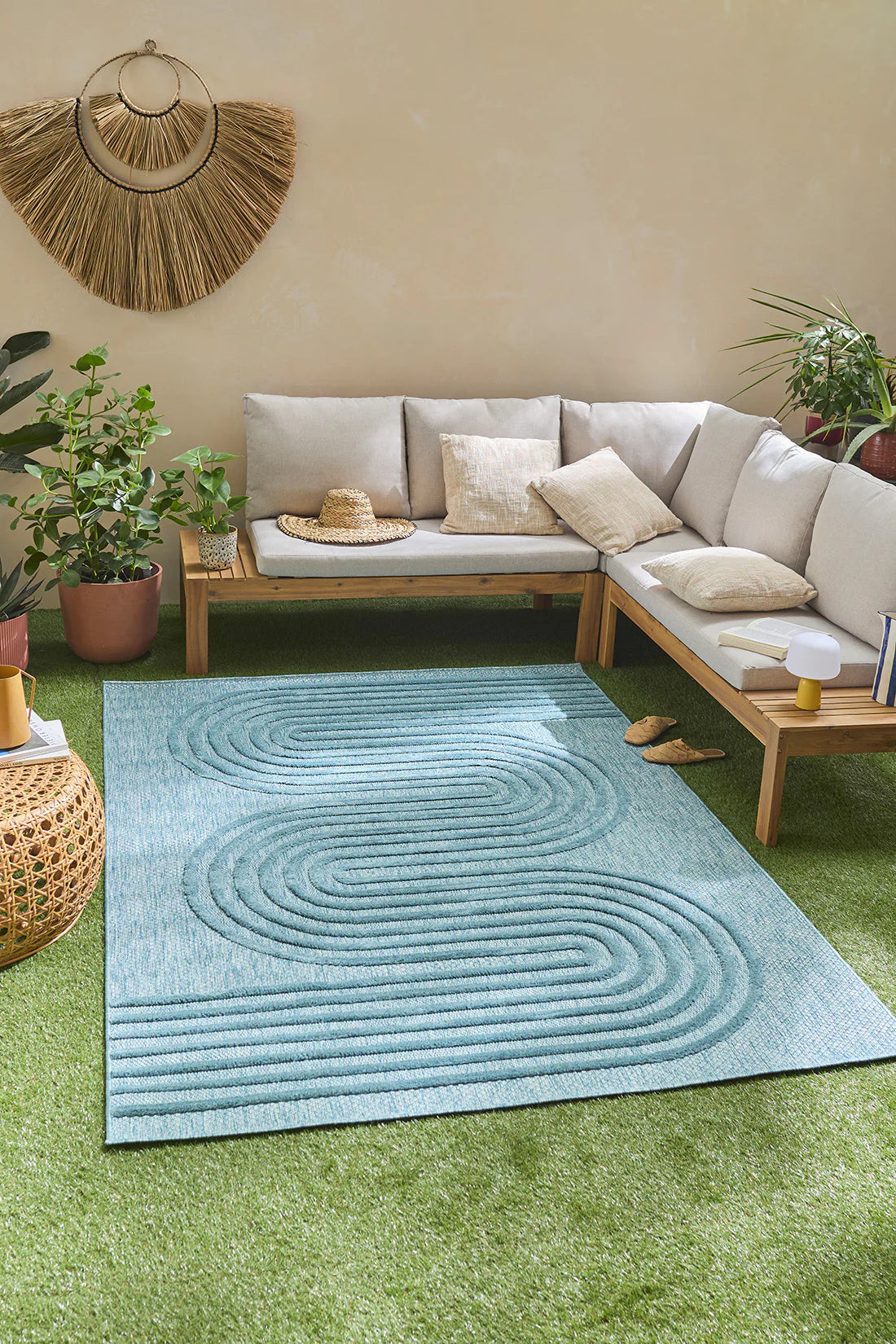 Alfombra Santorini 987 - Estampado gráfico - Turquesa - Interior / Exterior