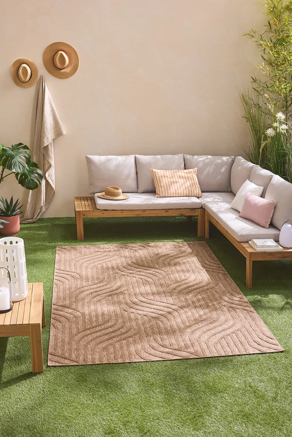 Alfombra Santorini 989 - Estampado gráfico - Beige - Interior / Exterior