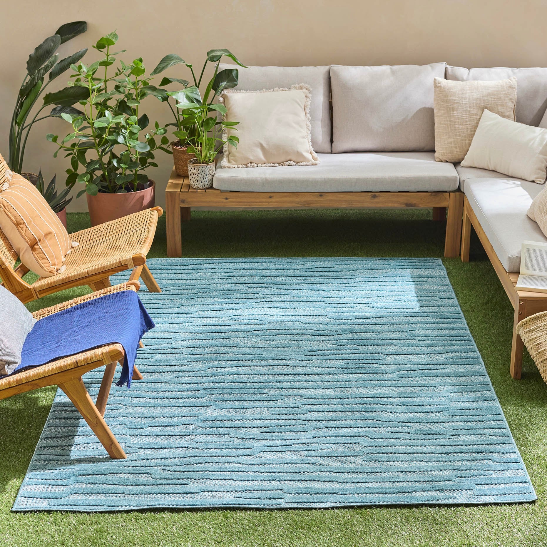 Alfombra Santorini 990 - Estampado gráfico - Turquesa - Interior / Exterior