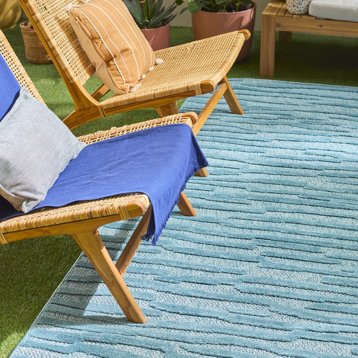 Alfombra Santorini 990 - Estampado gráfico - Turquesa - Interior / Exterior