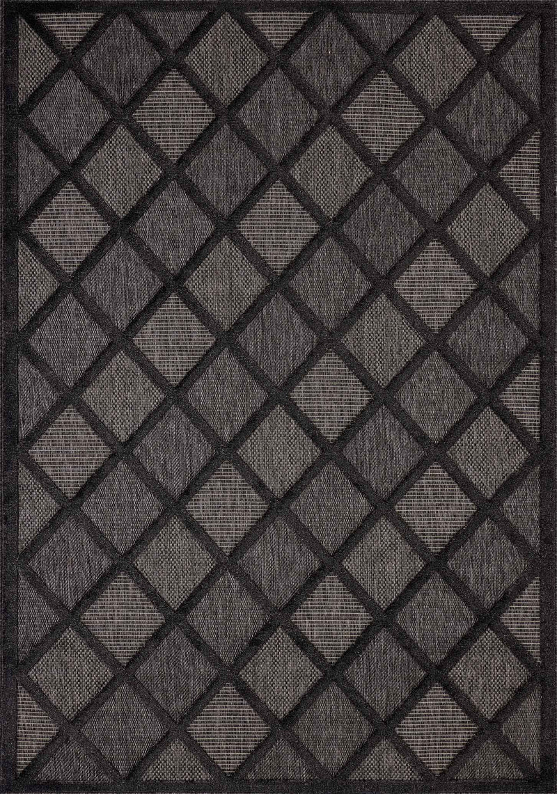 Tapis Santorini 991 - Motif Graphique - Noir - Intérieur / Extérieur