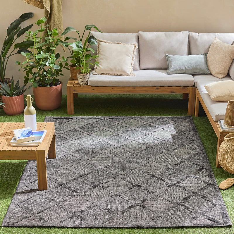 Tapis Santorini 991 - Motif Graphique - Noir - Intérieur / Extérieur