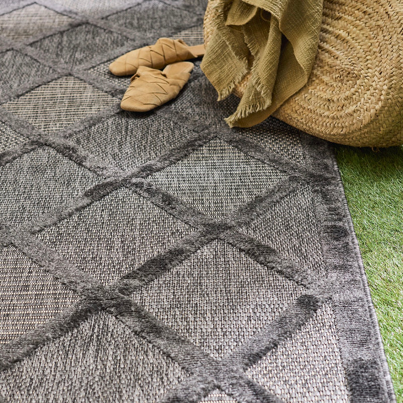 Tapis Santorini 991 - Motif Graphique - Noir - Intérieur / Extérieur