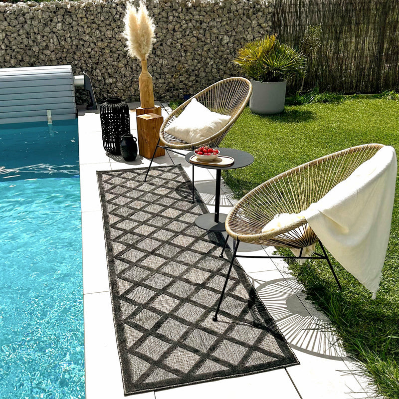 Tapis Santorini 991 - Motif Graphique - Noir - Intérieur / Extérieur