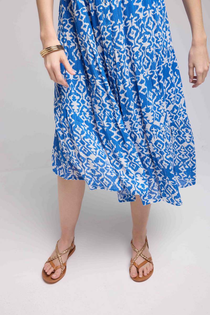Robe Midi Manches Courtes - Bleu
