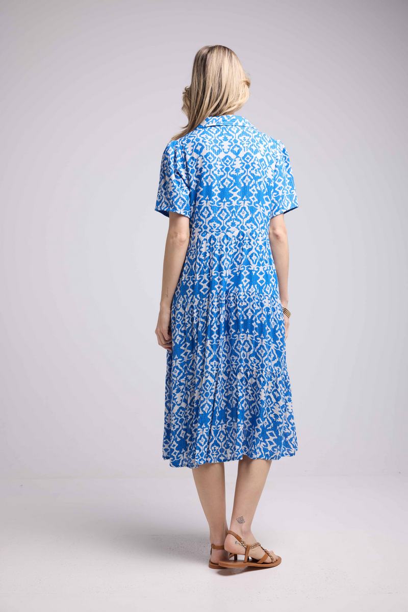 Robe Midi Manches Courtes - Bleu