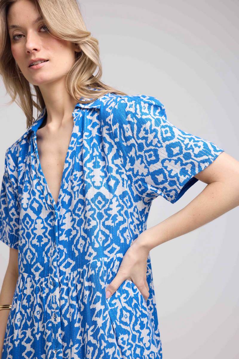 Robe Midi Manches Courtes - Bleu