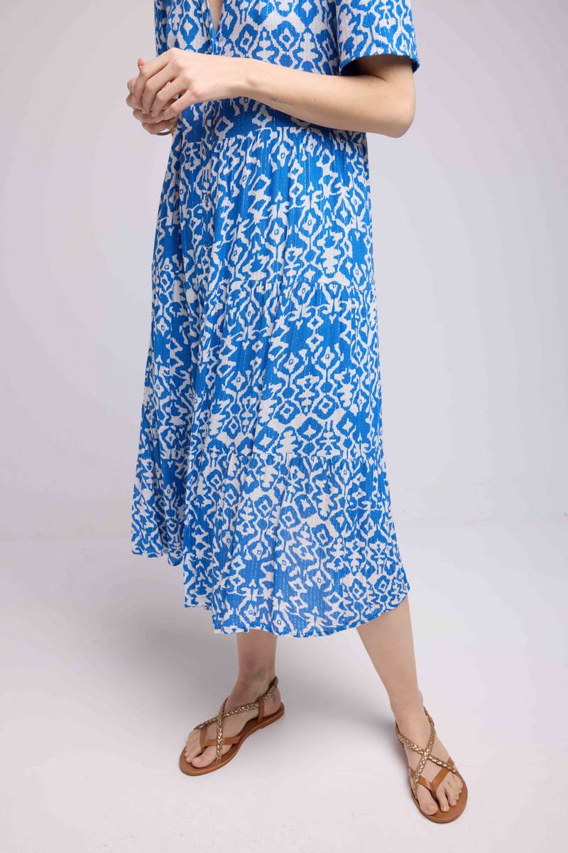 Robe Midi Manches Courtes - Bleu